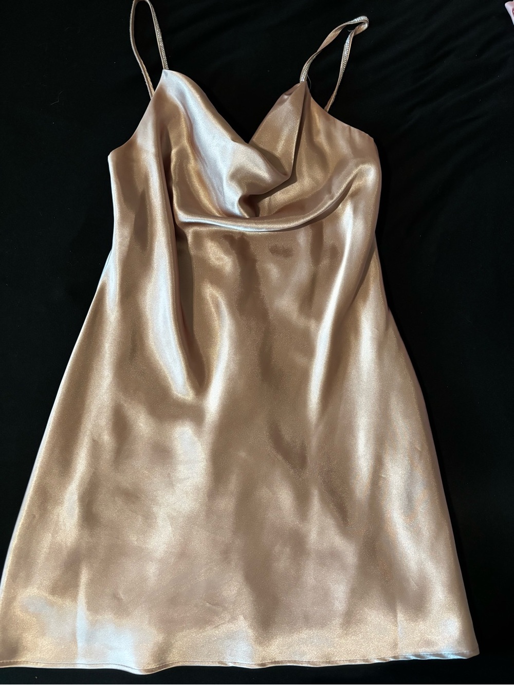 Morgan & Co. Satin Cowl Slip Mini Dress in Champagne